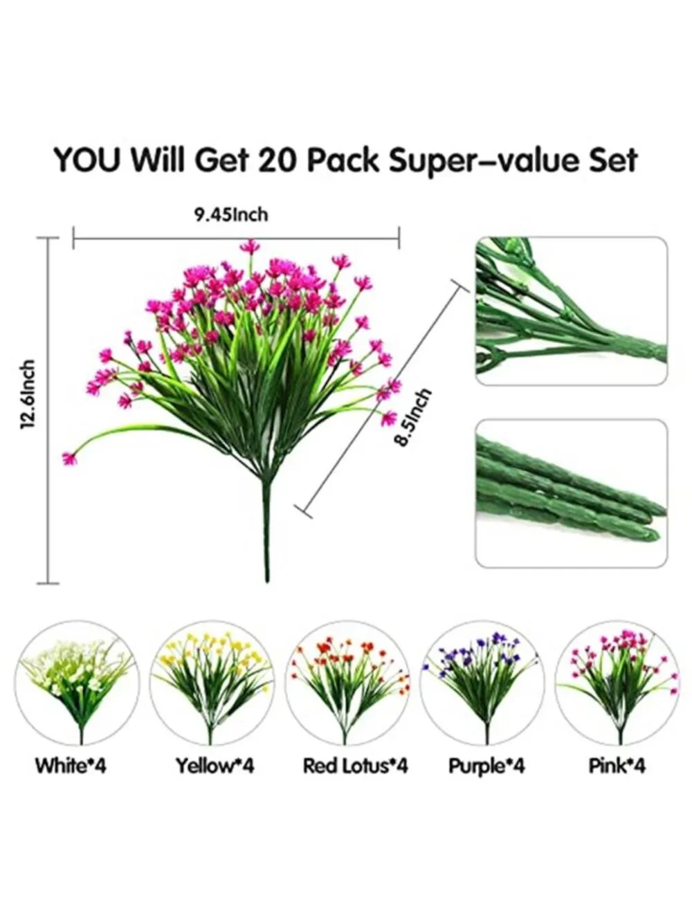 Artificial Flowers Outdoor UV Resistant Faux Plants Porch Patio Garden Decor